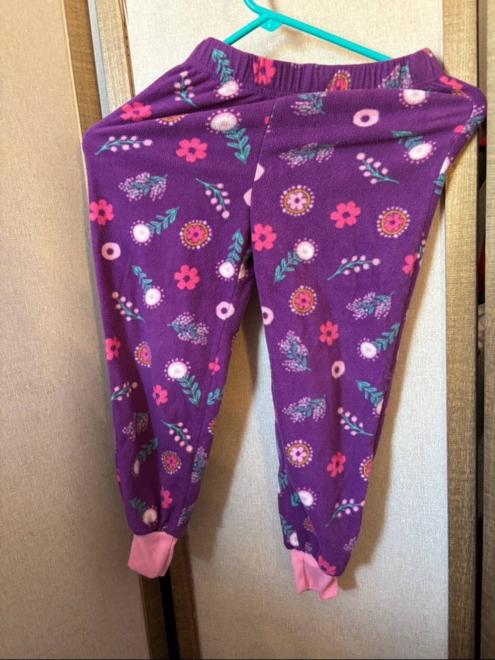 Purple Floral Fleece Lounge Pants with Pink Cuffs Cuddl Duds Small 6/6X